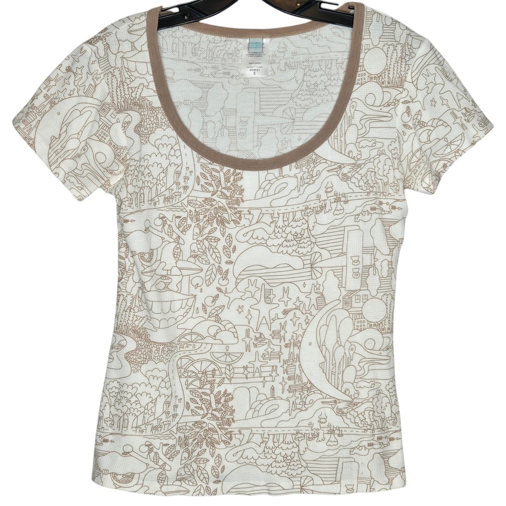 Patagonia Water Girl Organic Cotton Graphic Tee Small Whimsical Doodle Art Shirt